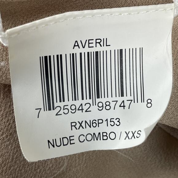 BCBGMAXAZRIA Averil Mesh Sequin Tiered Mini Dress XXS Nude Black Tan - Picture 9 of 10